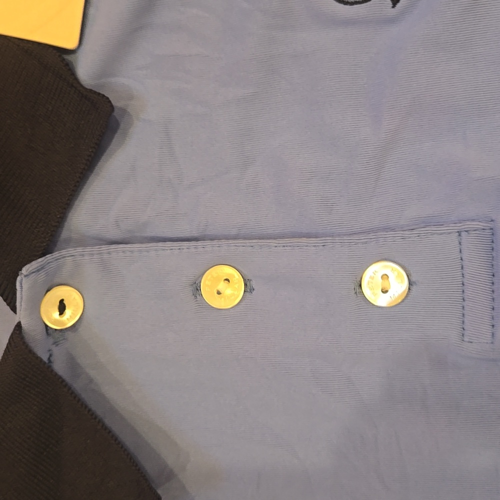 New Peter Millar Navy/Opal Blue Scallop Trim Sun Protection Country Club Polo - Picture 5 of 13